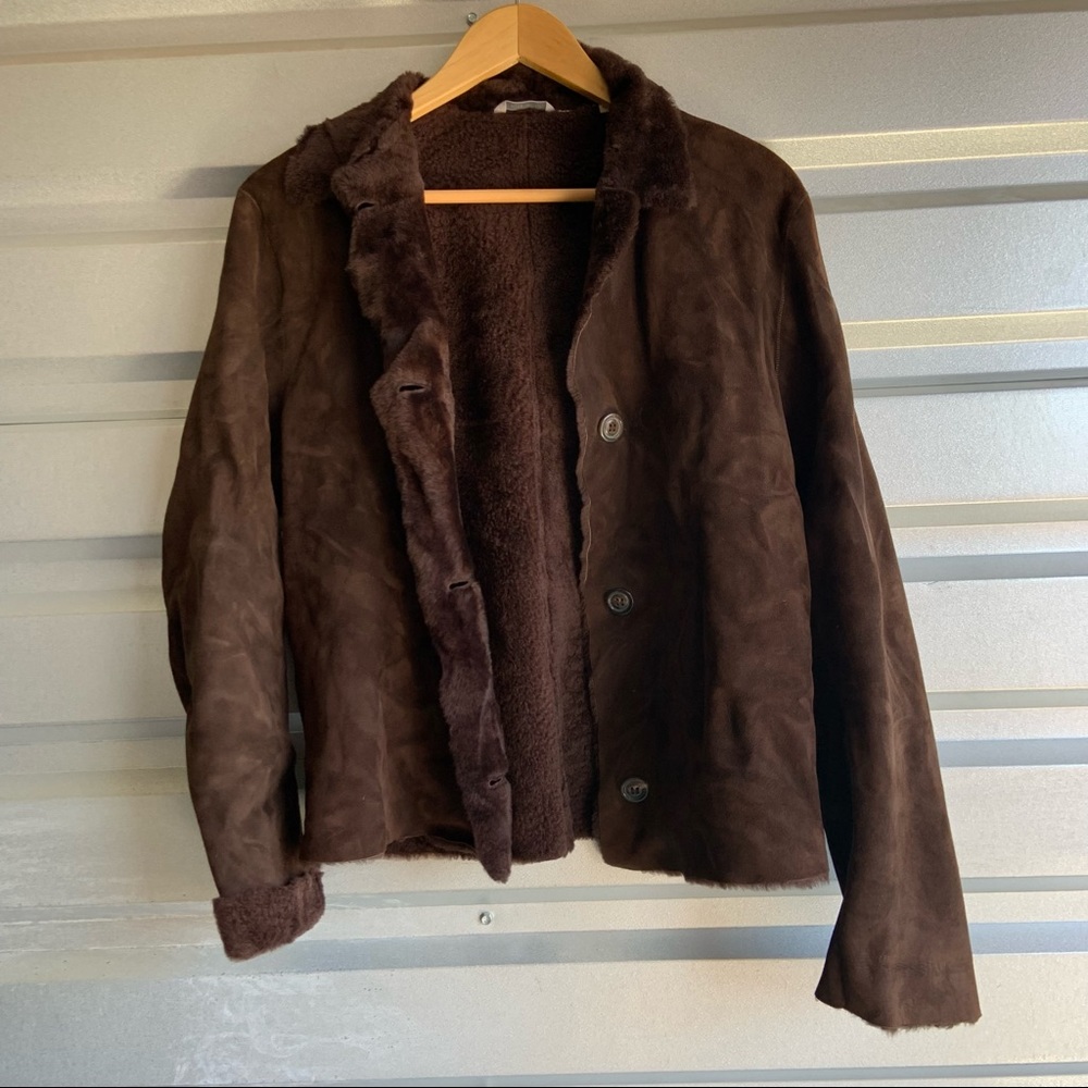Barneys New York Sherpa lined suede jacket